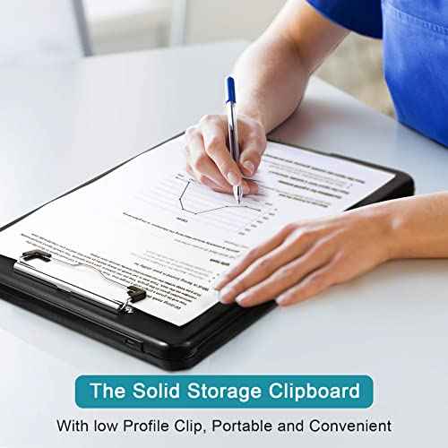 6 Pieces Clipboard with Storage, 9.5 x 13.5 Heavy Duty Plastic Storage Clipboard, Nursing Foldable Clip Board with Compartment and Metal Clip for Nurse Teacher Student Classroom Office (Black)
