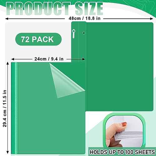 Teling 72 Pack Clear Front Report Covers Bulk Business Report Covers Plastic Presentation Folders Resume Portfolio Folder Paper Binder with 3 Prongs for Presentation Document School Office (Green)