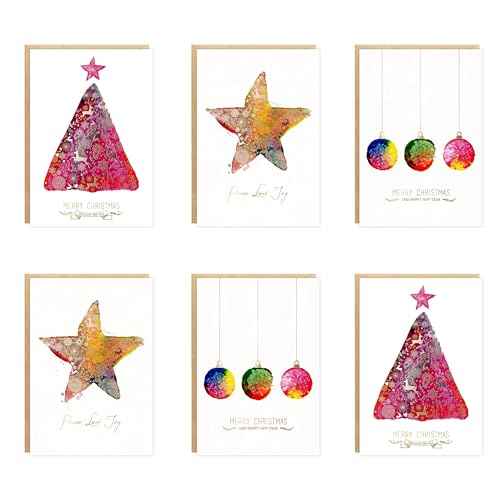 easykart labels 54 Christmas Cards Assortment with Envelopes & Sealing Stickers, 3 Holiday & Christmas Theme Designs With Gold Foling effect, 6.75" x 4.5" For Friends, Family and loved Ones