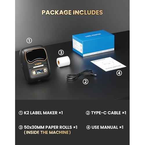 vretti Label Maker Machine with Tape, 2 Inch Labels Printer, K2 Bluetooth Label Makers, Thermal Labeler for Clothes Address Barcode Logo Waterproof, Easy to Use, Fits Office Home School Gift - Black