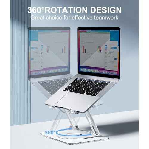 MCHOSE Acrylic Laptop Stand for Desk with 360 Rotating Base Ergonimic Foldable Clear Laptop Riser Compatible with MacBook Pro/Air Notebook up to 16 Inches, Ultra Thick Acrylic Transparent