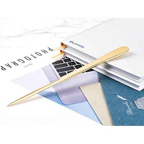 9" Golden Metal Letter Opener with Minimalist Design, Safe Double Edge Blades, Anti-Fingerprint Long Handle, Mail Opener Paper Knife Tool Envelope Opener