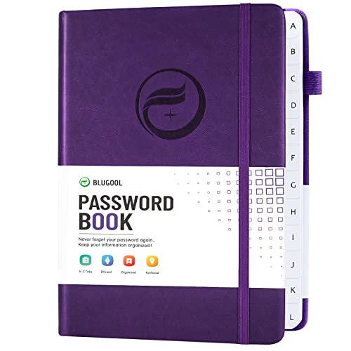 Purple Hardcover Password Book with Alphabetical Tabs 5.3x7.7 Inch