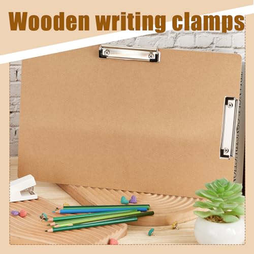 Henoyso 12 Pcs 11x17 Clipboard Wooden Lap Board with Low Profile Clip Brown Double Landscape Clip Hardboard Drawing Board Landscape Horizontal Large Clipboard for Desk Paper Sketching Art Supplies