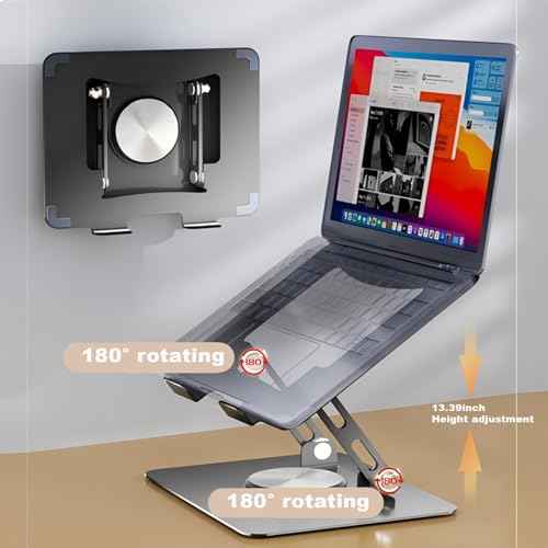 Laptop Pad 360 Rotating Laptop Stand 2 Adjustable Angle and 0-13 inches Tall Adjustable Cooling Pad Fits 10-17.3" laptops Pads