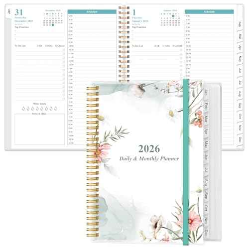 Daily Planner 2026 Full Page Per Day- 2026 Daily & Monthly Planner from January 2026 to December 2026, Day Planner 2026 with 12 Months Tabs, 8.5" x 11", Pink Flowers