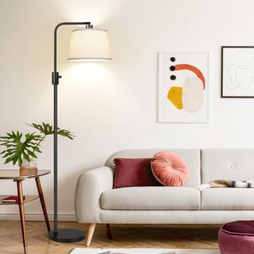 Nintiue Matte Black Dimmable Floor Lamp with Beige Linen Shade, 1000 Lumens LED Bulb Included, Modern Standing Reading Lamp for Living Room & Bedroom