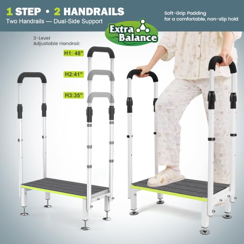 DEPSUNNY 1-Step RV Stool with 2 Handrails, Adjustable Heights for Elderly