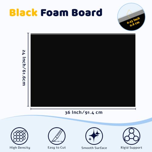 AKONEGE Black Foam Board 3 Pack 24x36 Inches Thick 6mm for Art & Craft Projects
