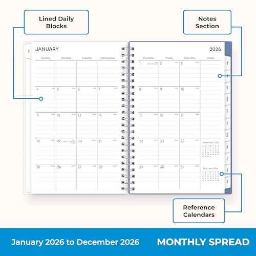 Blue Sky 2026 Weekly and Monthly Planner Calendar, January 2026 - December 2026, 5" x 8", Flexible Frosted Cover, Laminated Tabs, Durable Twin Wire Binding, Lindley