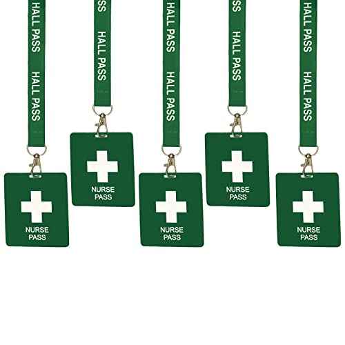 Hall Pass Lanyards with Card Passes, Unbreakable School Classroom Passes Set for Teacher Parents (Hall Bathroom Library Office & Nurse),5 Pcs (Nurse)