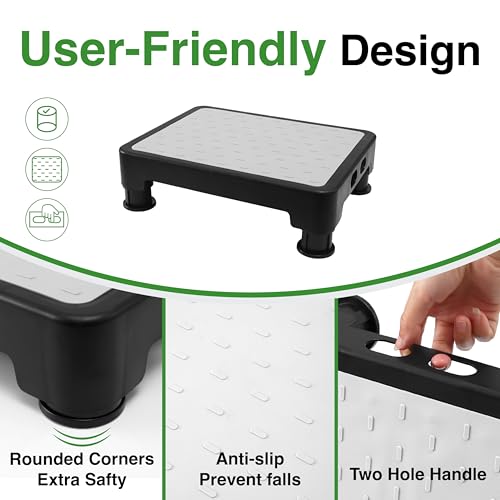 Adjustable Step Stool for Bed, Bathtub, Car and Kitchen, 4-Level Height 3.4"-5", Non-Slip Platform with 6 Anti-Skid Feet ? Step Stool for Adults Seniors Kids Maternal, Black