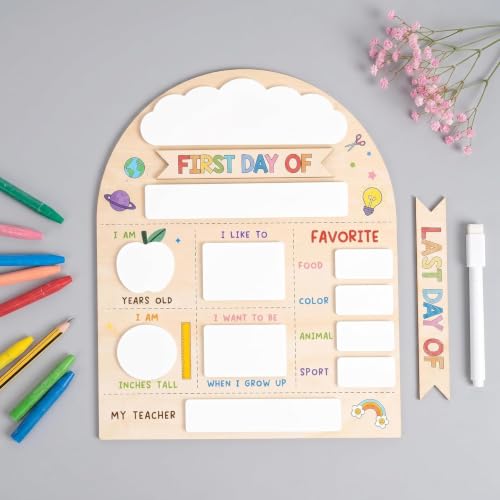 My First Day of School Sign 12x10 Inch Reusable Wooden Chalkboard for Preschool & Kindergarten