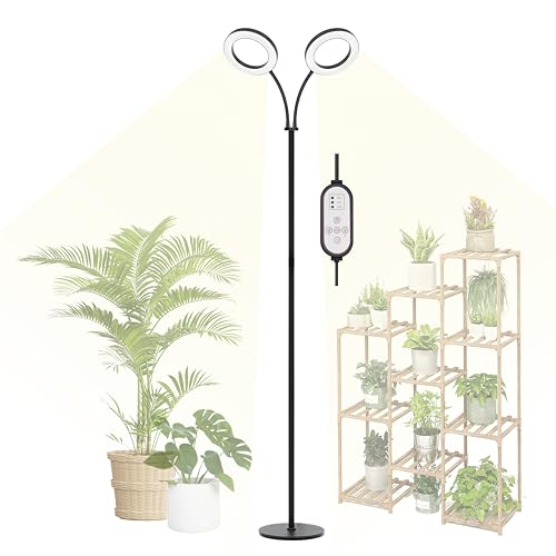 Grow Light for Indoor Plants, 2 Head Full Spectrum LED Tall Plant Lights with Timer, 3 Color Modes Standing Floor Growing Lamp, 70" Height Adjustable, 10 Dimmable Levels for Large Plants