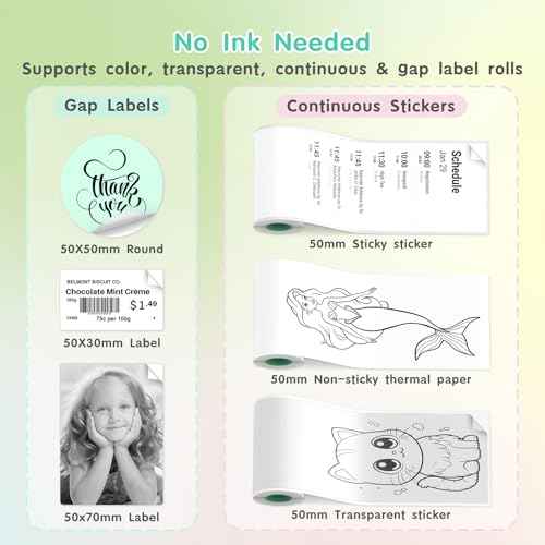 JD-23 Sticker Printer, Mini Portable Thermal Printer Print Pod, Inkless Bluetooth Label Maker Machine for DIY Crafts, Journaling, Office & Home Use, Includes 2 Rolls Sticker Paper