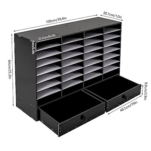 JLYNOWPT Literature Organizer, 32 Compartments Desktop File Sorter with 2 Drawers, Black