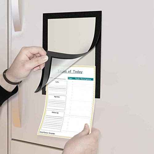 ZHIDIAN Document Sign Holder Pockets with Magnetic Back, Plastic Poster Picture Notice Display Frame for Fridge/Whiteboard/Chalkboard/Cabinet, 8.5 x 11.6 Inches, Black, 6 Pcs