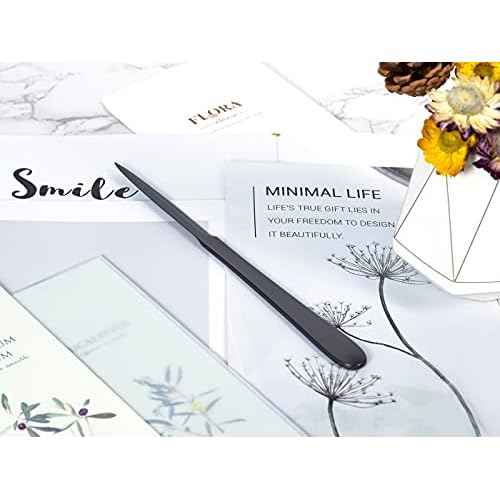 9" Black Metal Letter Opener with Minimalist Design, Safe Double Edge Blades, Anti-Fingerprint Long Handle, Mail Opener Paper Knife Tool Envelope Opener