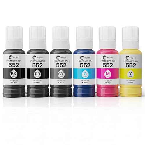 Hiipoo 552 Ink Bottles 6 Pack ET-8550 ET-8500 Replacement for 552 Ink Refill Bottle Work for Photo ET 8550 ET8500 Photo ET-8500, ET-8550 Printer (BK PB C M Y GY)