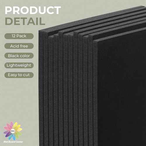 Mat Board Center, 12 Pack 12x18 Black Foam Boards, Acid Free Foam Core Board, 1/8 inch Thick