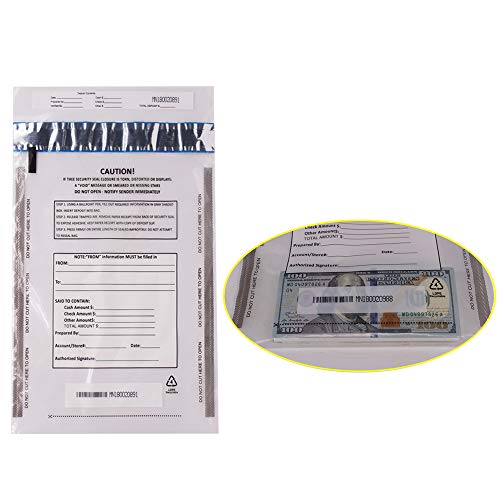 9x12 Inch 100 Pack Clear FREEZFraud Tamper-Evident Deposit Bags with Self-Sealing, Tracking