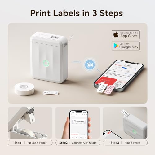 NIIMBOT Label Maker Machine with Tape, D110 New Version Mini Portable Bluetooth Thermal Printer, Sticker Maker Label Maker for Home Office Organization School, Light Gray