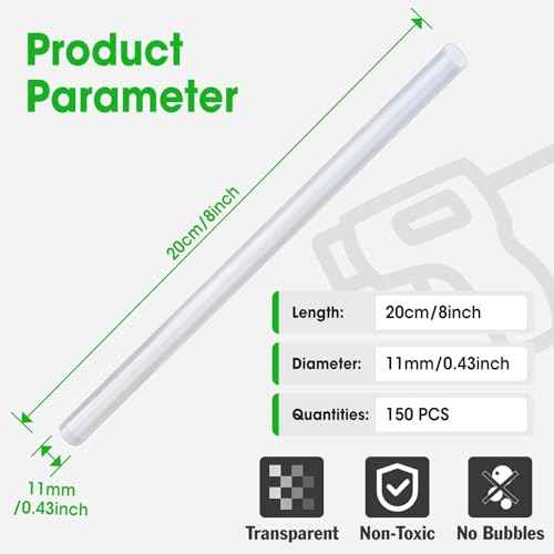 150 PCS Hot Glue Sticks, Full Size 8" Long x 0.43" Diameter Glue Sticks for Glue Gun, Widely Used in Wood, Metal, Glass, Plastic, Floral, Fabric, and More