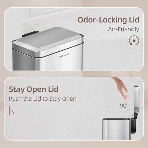 Small Bathroom Trash Can with Lid Soft Close, Stainless Steel Small Garbage Can with Removable Inner Bucket, Step Pedal, Trash Bins for Kitchen, Office, Bedroom, dorm, Brushed Gray (6L/1.6Gal)