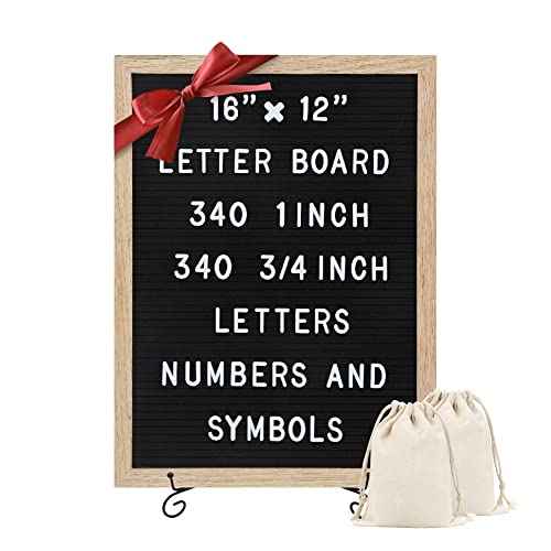 Felt Letter Board - 680 Letters, Numbers & Symbols, 16 x 12 inch, Changeable Message Board for Notes & Announcements, Wood Frame, 2 Storage Bags, Light Brown Frame