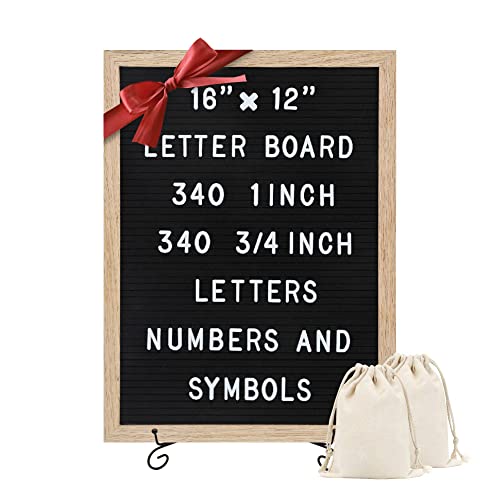 TRENDARTI Light Brown Felt Letter Board with Black Board - 680 Letters & Symbols, 16x12 inch, Wooden Frame, 2 Storage Bags