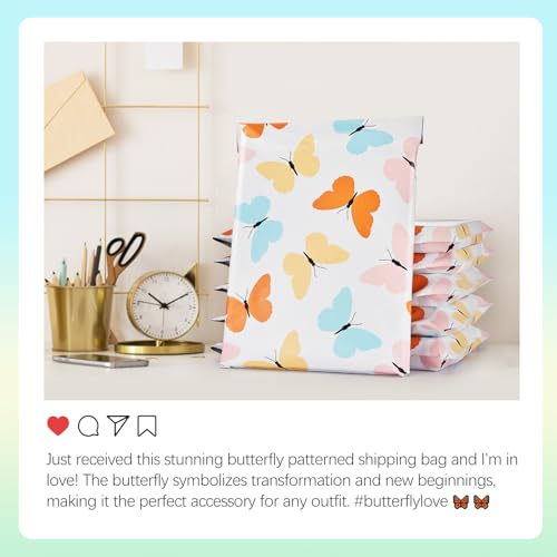 Fuxury Poly Mailers 10x13 Inch 20 Pack,Sturdy Shipping Bags for Clothes, Self Adhesive Mailing Envelopes, Waterproof Packaging Bag for Small Business, Colorful Butterflies