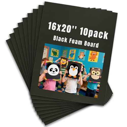 10 Pack 16x20¡®¡¯ Black Foam Board, ZJCEASER Black Poster Board, 3/16" Thick Art Foam Core for DIY, Signboards, Painting, University Displays, Education Projects, Framing