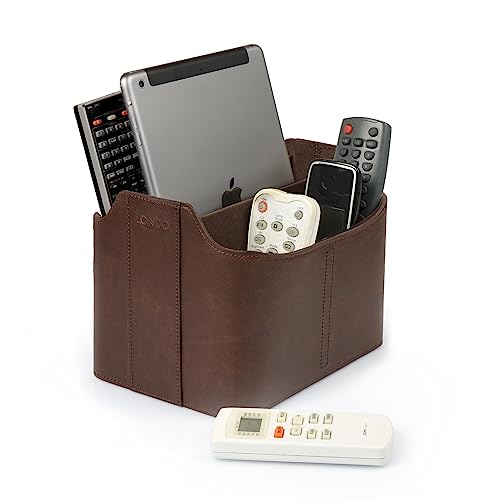 Londo PU Leather Remote Control Holder, Office Supplies Desk Organizer with Tablet Slot, Makeup Brush and Utensils Cube, Large Capacity Desk Caddy With 5 Compartments
