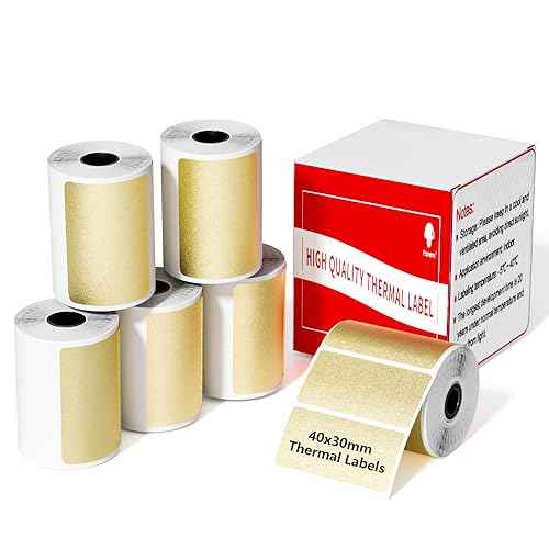M110 Thermal Labels, Compatible with Phomemo M110/M100/M250/M220/M108/M120 Label Maker, Black On Gold Self-Adhesive for Small Business, 40X30mm, 1380/6Roll