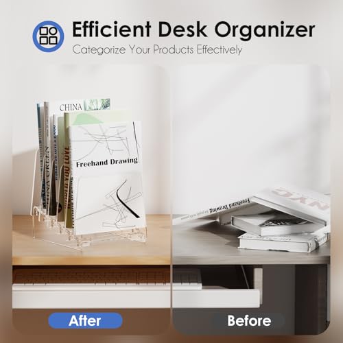 MaxGear Desk File Organizer, 5-Section Vertical Acrylic Filing Folders Holder Stand, Clear Incline Document Organizer Sorter Rack for Office School Home