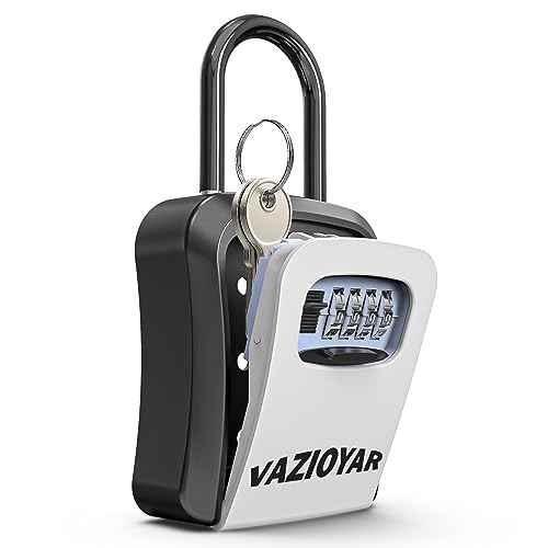 Key Lock Box for Outside, Portable Waterproof Wall Mounted Resettable 4-Digit Combination Key Storage Lockbox, 5 Keys Capacity Key (With Shackles)
