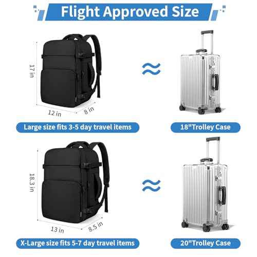 ZOMFELT Travel Backpack for Men, Carry on Backpack, TSA 17.3 inch Laptop Backpack Flight Approved, Personal Item Travel Bag Nurse Bag Casual Daypack for Weekender Business Trip, Black