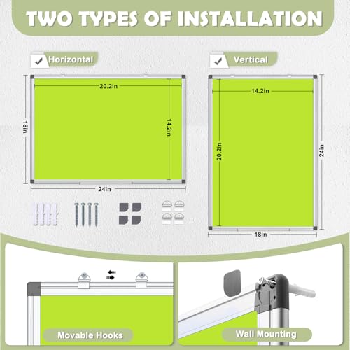 WALGLASS Magnetic Whiteboard 24"x18" Dry Erase White Board for Walls with Pen Tray, Aluminium Frame and Dry-Wipe Writing Surface for Kids' Drawing, Home, and Office (Green)