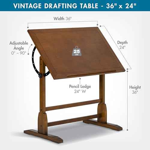 Studio Designs Vintage Rustic Oak Drafting Table, Top Adjustable Drafting Table Craft Table Drawing Desk Hobby Table Writing Desk Studio Desk, 36''W x 24''D
