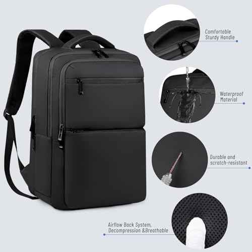 Waterproof Laptop Backpack for Men & Women, Flight Approved Anti-Theft Daypack with 16-inch Laptop Sleeve (black)