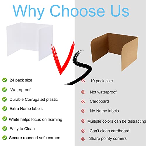 24 Pack Privacy Shields for Student Desks, Privacy folders for Student Testing Desk dividers- Includes Extra Labels