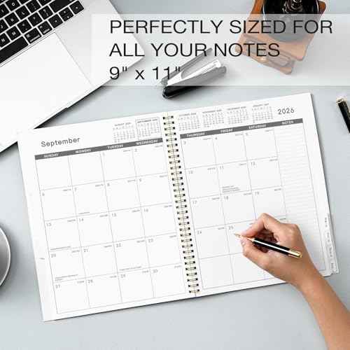 2026 Monthly Planner - 2026 Calendar Monthly Planner, JAN. 2026 - DEC. 2026, 9" x 11", Tabs & Note Pages, Spiral Binding, Thick Paper, Back Pocket