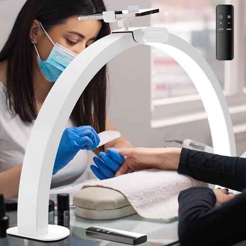 Half Moon Light for Nail Desk, 29" 48W Stable Without Shaking Professional LED Lighting, Foldable Arch Light for Lash Eyelash, Includes Phone Stand & Remote Control, Salon&Home(CCT White)