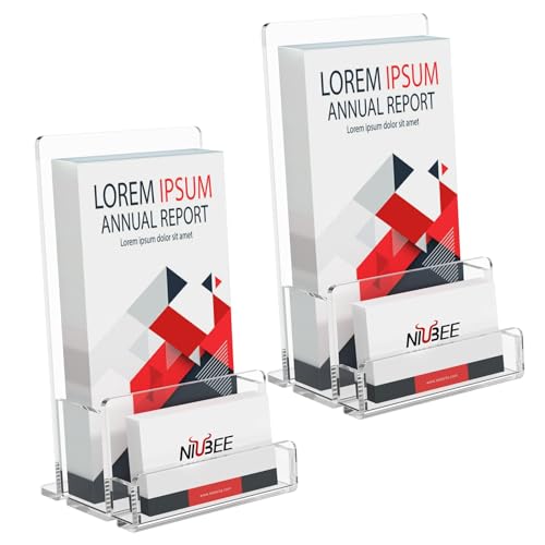 NIUBEE 2 Pack Acrylic Brochure & Business Card Holder 4x6 Display Stand