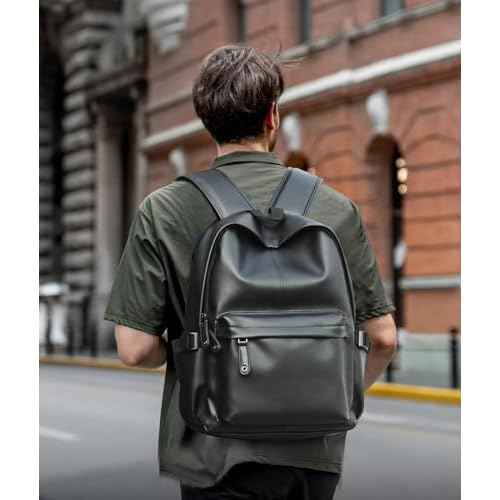Leather Backpack for Men Black Large Backpack Fit 15.6inch Laptop Rucksack Waterproof for business Commute Casual Daypack