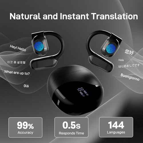 AI Real Time Translation Earbuds - 144 Languages & Accents 3 in 1 Portable Translator Headphones for Business Meeting Travel (Black)