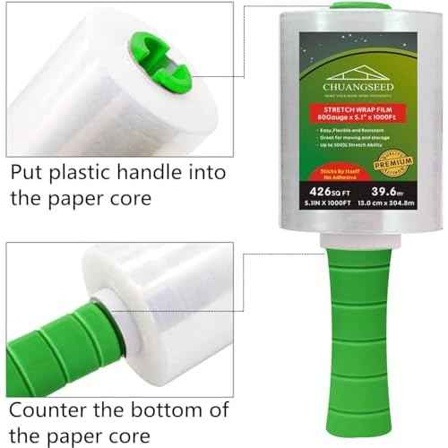 2-Pack Industrial Mini Clear Stretch Wrap Film 80 Gauge 5.1" 1000ft for Pallet Wrap with Plastic Handle,Durable Self-Adhering Packing,Moving,Packaging,Heavy Duty Shrink Film Chuangseed