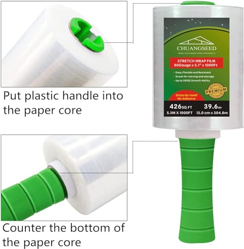 2-Pack Industrial Mini Clear Stretch Wrap Film 80 Gauge 5.1" 1000ft