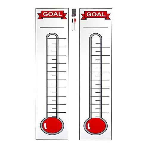 Goal Setting Chart, Fundraising Thermometer, 2 Pack, Dry Erase, Reusable, Magnetic for Easy Use. Plus ¡°50 Ways to Raise $1,000¡± eBook.
