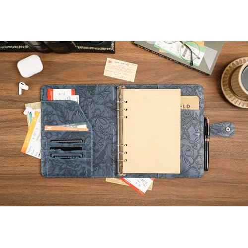 Patterned Leather Portfolio Binder 6 Ring, A5 Planner Portfolio for Women, Work Organizer Padfolio for Men, Blue